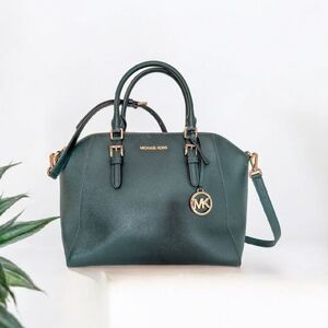 Michael Kors Ciara Large Saffiano Leather Satchel Forest Green (NWOT)